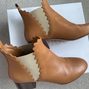 Chloe Scalloped Ankle Boots in Peanut Butter.